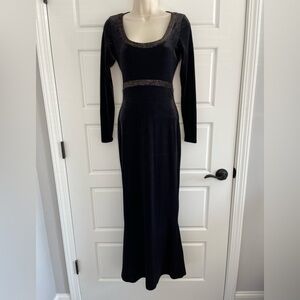 Vintage 80’s French Designer Group Black Velvet Maxi Dress Vamp Witchy Small